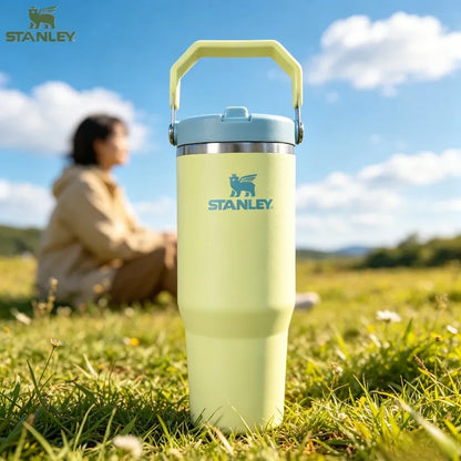 Stanley IceFlow Series 30oz Pomelo Yellow Flip Straw Insulated Stainless Steel Thermos Tumbler Spill Proof Flip Lid For Cycling