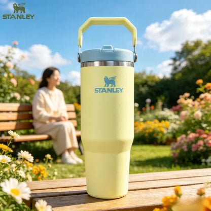 Stanley IceFlow Series 30oz Pomelo Yellow Flip Straw Insulated Stainless Steel Thermos Tumbler Spill Proof Flip Lid For Cycling