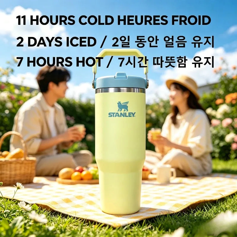 Stanley IceFlow Series 30oz Pomelo Yellow Flip Straw Insulated Stainless Steel Thermos Tumbler Spill Proof Flip Lid For Cycling