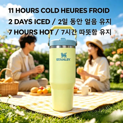 Stanley IceFlow Series 30oz Pomelo Yellow Flip Straw Insulated Stainless Steel Thermos Tumbler Spill Proof Flip Lid For Cycling