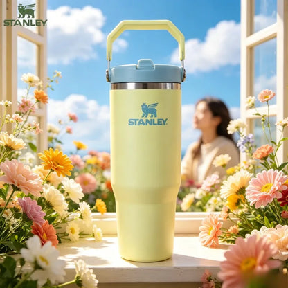 Stanley IceFlow Series 30oz Pomelo Yellow Flip Straw Insulated Stainless Steel Thermos Tumbler Spill Proof Flip Lid For Cycling