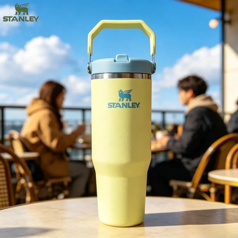 Stanley IceFlow Series 30oz Pomelo Yellow Flip Straw Insulated Stainless Steel Thermos Tumbler Spill Proof Flip Lid For Cycling